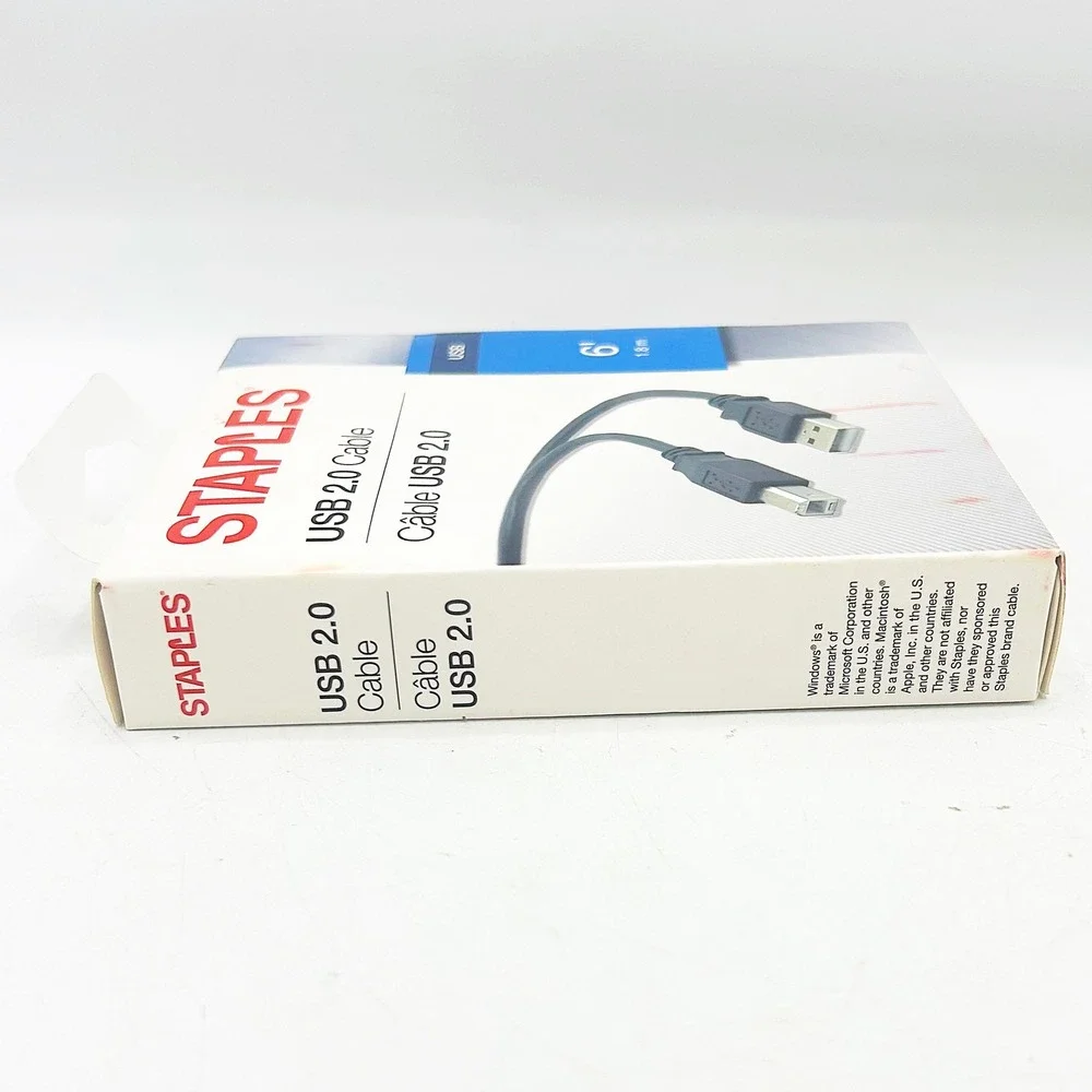 Staples USB 2.0 Cable 6ft Black New Printer Cable USB A to USB B 29749